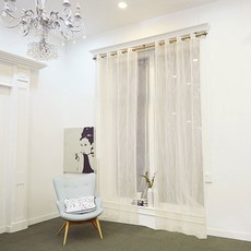 체크 레이스 포인트 커튼, 아이보리