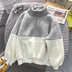 [유미르] 여성용 빅사이즈 오버핏 뽀글이 아노락 풀오버 반집업 후리스