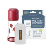 마더케이 일회용 노꼭지 젖병 250ml + 일회용 듀얼 변온지퍼백 25p + 젖꼭지 보관케이스 세트, 레드색상, 3세트