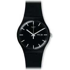 Swatch 실리콘 스트랩 (20) 모델과 견본 모노 블랙 쿼츠 시계 : SUOB720