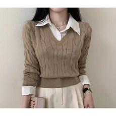 [베리트] 여성 셔츠 레이어드 긴팔 니트 스웨터