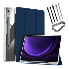 갤럭시탭S9 S9+ S9울트라 S9 FE 플러스 S펜수납 클리어 투명 북커버 케이스 케이스나라, 네이비, 1개