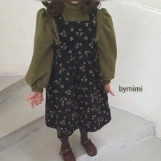 키즈 여아 겨울 멜빵 골덴 플라워 원피스