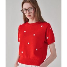 8월 2일 배송 론론 RONRON HEART PATTERN SHORT SLEEVE 니트 RED