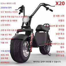 할리 전동스쿠터 미니전기차 광폭 바이크 오토바이 출퇴근 2인용 배달용, 60V, H.X20 60km 2000W배터리 충전 가능