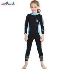 다이빙슈트다이빙 및 SAIL 여자 키즈 다이빙 정장 2.5 미리 메터 잠수복 결합 된 Swinsuit 따뜻한 겨울 열, 01 Black Blue_03 L