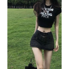 POMTOR 여름 여성 날씬해 보이는 데님 데일리 A라인 미니 스커트