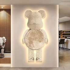 Uinox 곰돌이 시계 LED 무드등 인테리어 벽시계 대형 디자인 무소음 조명벽시계, 나는, 31*60cm