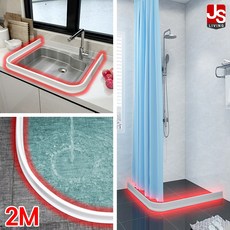 제이에스리빙 싱크대 설거지 욕실 물막이 베란다 물튀김방지 샤워 부스 주방 기름 튀김 물튐방지 실리콘 화장실 물받이 물펜스 가정용 욕조 물넘침 방지 씽크대 가드 방수 용품, 화이트 2M