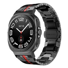 호환 갤럭시워치7울트라 ultra 고급 메탈 스트랩47mm, 블랙/레드, 1개
