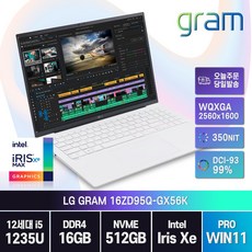 LG전자 2022 그램 16, 16ZD95Q-GX56K, WIN11 Home FPP, 512GB, 16GB, 코어i5, 스노우 화이트