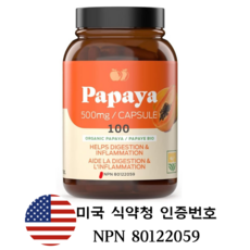 Complete Natural Products 유기농 파파야 효소 및 파파인 효소 600mg 100캡슐 캐나다직배송, 1개, 100정 - 파파인효소