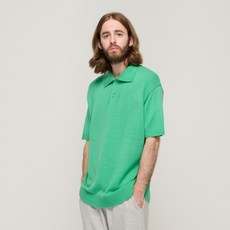 카고브로스 STANDARD BUTTON COLLAR SHORT SLEEVE KNIT GREEN