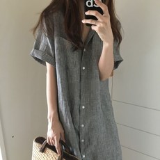(당일발송) 반팔 카라 단추 롱원피스