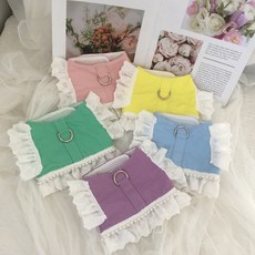 강아지하네스옷 레이스 진주 h형 리프팅 관절보호 하네스 고양이 산책줄 가슴줄 세트, 초록, 1개