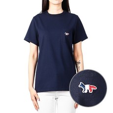 [메종키츠네] 23FW (FW00107KJ0010 NAVY) 여성 트리컬러 폭스 반팔 티셔츠