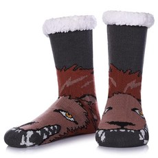 SDBING 남성용 매우 부드럽고 따뜻하고 아늑한 퍼지 플리스 안감 겨울 그립 슬리퍼 양말 카키 One Size, Lion