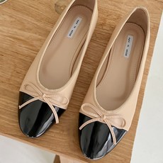 다예패션 클래식 에나멜 콤비 발레리나 말랑 플랫슈즈 둥근코 슈즈