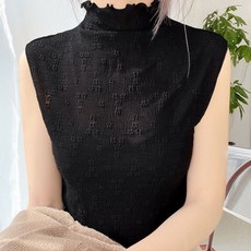 여성 프릴넥 반폴라 시스루 크롭 나시티 1P 꽃자수 티셔츠 won*1103rR