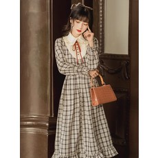 레이스 카라 체크 복고풍 원피스 하객룩