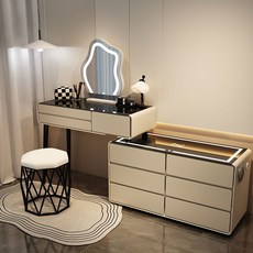 LED조명 수납화장대 확장형 서랍장, A02/6개 서랍+수납장+거울(D)+버드네스트 의자, 100cm