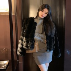 ANYOU 여성 인조밍크코트 여성용 퍼숏(인조털) 자켓 부드러운 퍼 숏 코트 겨울 여성 털 자켓 아우터
