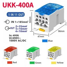 UKK 극 터미널 박스 UKK 80A 125A 160A 250A 400 500A 원 인 출력 분배 박스 Din 레일 터미널, 400A, Red, 1개