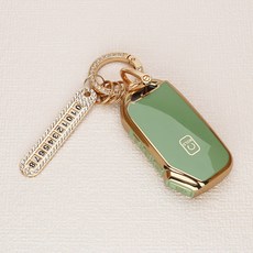 튜모 호환 K3 K5 K7 K8 K9 스포티지 쏘렌토 카니발 EV6 니로 스팅어 모하비 레이 모닝 TPU 골드라인 스마트키케이스 키링, KN-01, 큐빅오링-올리브그린