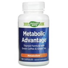 Natures Way Metabolic Advantage 녹색커피콩 녹차 함유 갑상선 포뮬라 신진대사 강화 캡슐 180정, 1개 - 메타볼릭