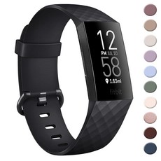 AK Fitbit Charge 4 밴드 여성용 남성용 부드러운 실리콘 조절 가능한 교체 스트랩 손목 / 3 SE/Charge SE용 밀크 티 스몰 144589, Black_Large