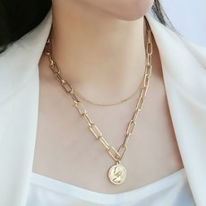 써지컬스틸 굵은체인 양면 골드 코인목걸이