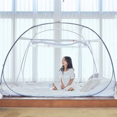 지오머스 프리미엄 원터치 모기장 바닥 일체형 구석상인 원터치 모기장 침대 텐트 양문형