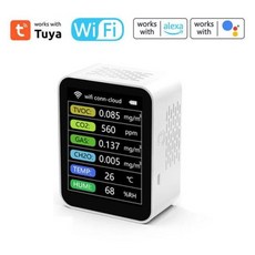 스마트 공기질 모니터 디지털 CO2 센서 계량기 TVOC HCHO PM2.5 테스터 투야 포름알데히드 가스 감지기, 1개