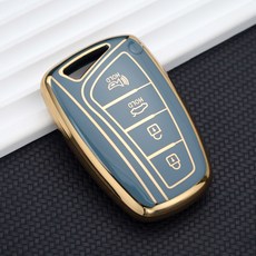 현대 산타페 그랜드 2018 IX45 에쿠스 아제라 그랜저 HG 세단 제네시스 G80 용 TPU 원격 키 케이스 홀더 포브 커버, 4 Buttons Grey, 1개