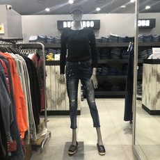[버커루] 여성 진청 슬림 보이핏 데님 팬츠