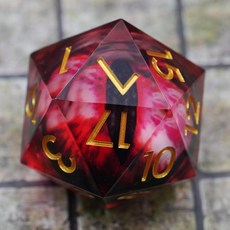Dungeons and Dragons DND Dice D20 움직이는 안구 액체 코어 주사위 세트 D&D 33MM 오버사이즈 D20 싱글 샤프 엣지 레진 주사위 선물 케이스 포, 파이어 레드 아이볼-3