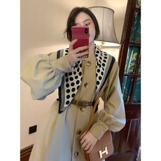 가을 복고풍 래트로 벌룬 소매 여자 롱 트렌치 코트