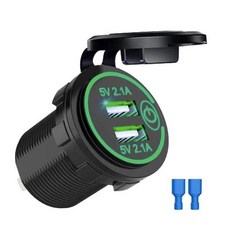 듀얼 USB 충전기 소켓 12V 콘센트 방수 4.2A 터치 스위치 포함 자동차 보트 해양 바이크 바이크 오토바이용, 02 Green