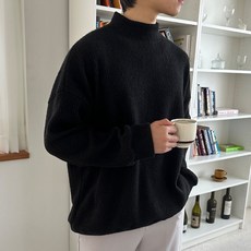  [오버나인] 남자 포근 기모 하프넥 오버핏 반목 니트 