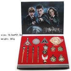 Harry 's Magic Wand Potter 해리포터 마법 지팡이 배지 로고 펜던트 목걸이 세트, L + 4