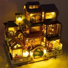 DIY 인형하우짉 코티지 빌라 일본식 수제 조립 집 빌딩 블록 미니어처 장면 모델 스테레오 퍼즐, 클래식 모델 Ying Ting Ju 접착제 LED, 1개