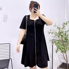 브루니 빅사이즈원피스 지퍼 반팔 블랙 원피스 M~4XL S124 - 부르다문원피스