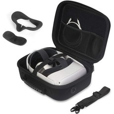 메타 퀘스트 2 VR 헤드셋 컨트롤러 배터리 및 엘리트 스트랩용 JSVER 휴대용 케이스 메타오큘러스 2용 하드 트래블 어깨 스트랩 실리콘 페이스 마스크 렌즈 방진 커버 포함, 1개