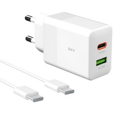 SKY Feel Q2S PD PPS 25W USB雙超快充適配器+快充線, 白色的, 1套