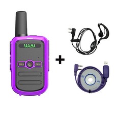 WLN KD-C51 미니 워키토키 UHF 400-470MHz 16CH USB 충전 장거리 휴대용 핸드헬드 양방향 라디오 트랜시버, 01 American, 01 EJ-Pur Cable-Purple