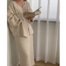 와이엑스 여성 루즈핏 치마 가디건 니트 투피스셋업