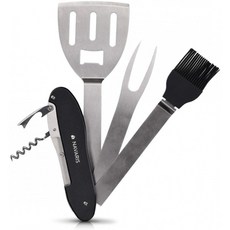 영국직수입 Navaris 5-in-1 BBQ 멀티툴 - 스파툴라 포크 실리콘 브러쉬 코르크스루 병따개 - 스테인리스 스틸로 접이식 바, 단일옵션