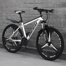 Juhoo 산악 자전거 26인치 24단변속 MTB 변속 기계식 디스크 브레이크 합금 일체형 휠, 화이트+블랙