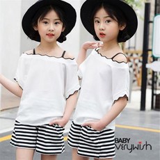 베베냐냐 꼬불 어깨펀칭 여아 투피스세트