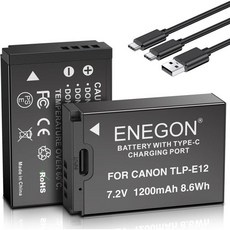ENEGON LPE12 USB C 직접 충전 교체 배터리 1200mAh 2Pack 캐논 레벨 SL1용 2 in 1 USBC 케이블 파워샷 SX70 HS EOS M M10 M50